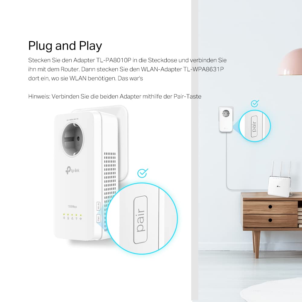 TP-Link TL-WPA8631P KIT – AC1200 WLAN Powerline Adapter Set, 3x Gigabit, Steckdose
