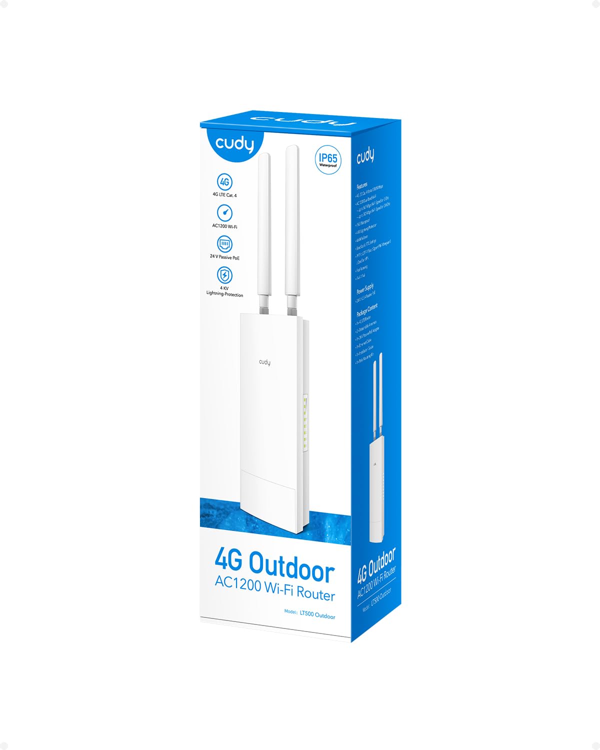 Cudy LT500 Outdoor 4G LTE Router – Cat 4 Modem mit SIM-Slot, AC1200 WLAN, IP65, PoE, Antennen, Wand- & Mastmontage