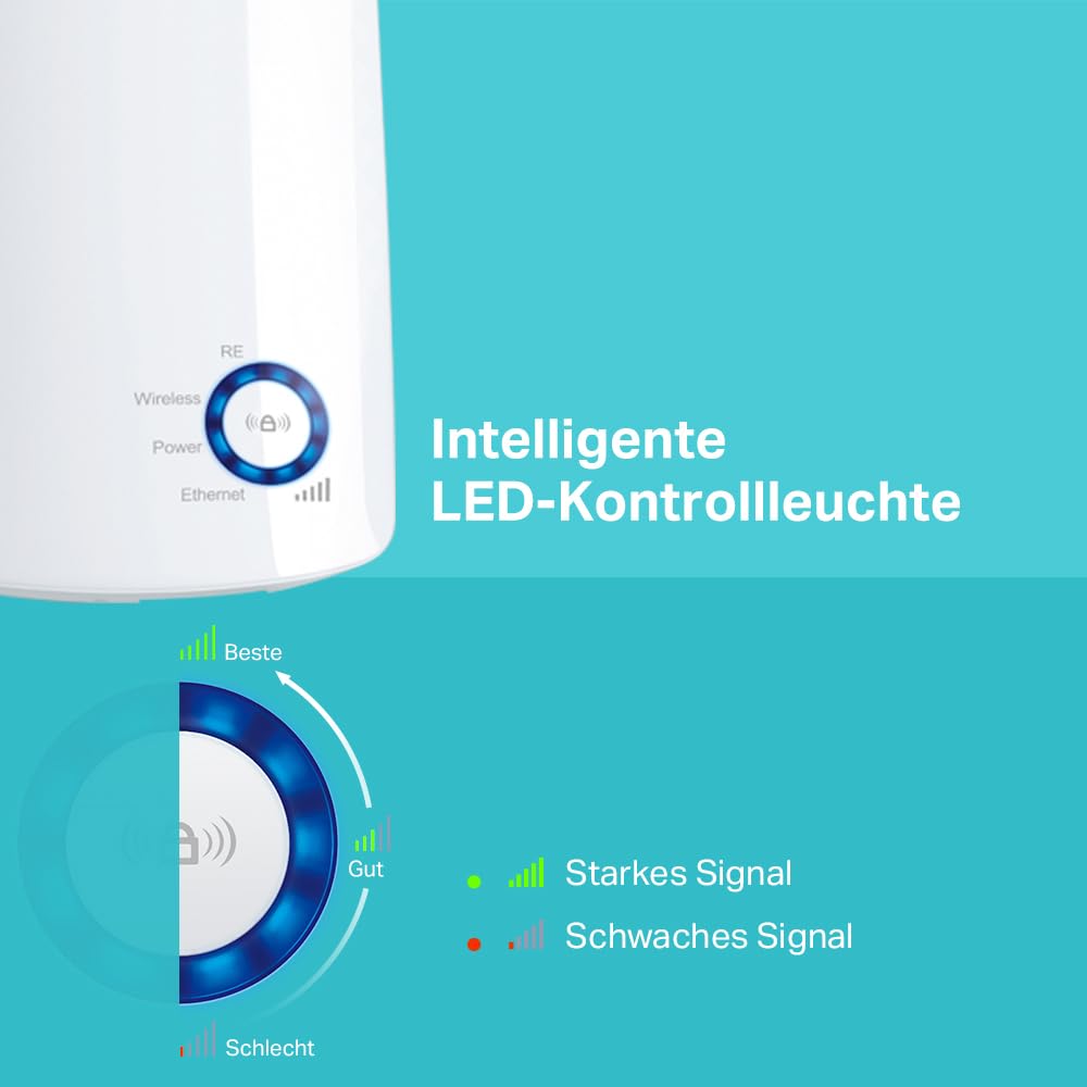 TP-Link TL-WA850RE WLAN-Repeater – 300 Mbit/s, Ethernet-Port, App-Steuerung, AP-Modus, Weiß