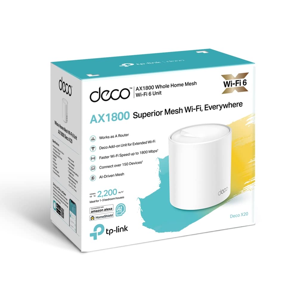 TP-Link Deco X20 Mesh WLAN – 1er Pack, Wi-Fi 6 AX1800, 2× Gigabit, Erweiterungseinheit, WPA3, Jugendschutz