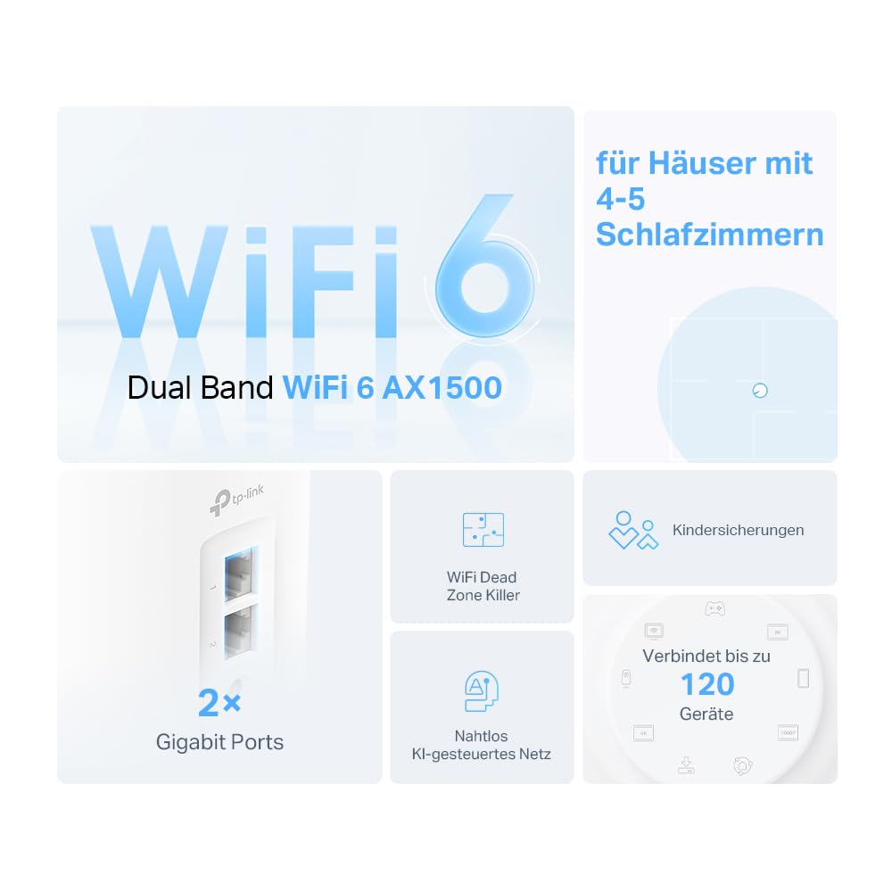 TP-Link Deco X1500 Mesh WLAN Set (3er-Pack) – Wi-Fi 6 AX1500 Dual-Band, 2x Gigabit LAN, umfassender Jugendschutz
