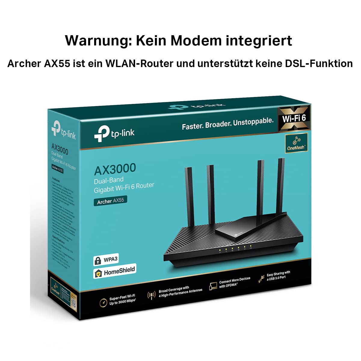 TP-Link Archer AX55 Wi-Fi 6 Router – Gigabit WLAN, 4× LAN, USB 3.0