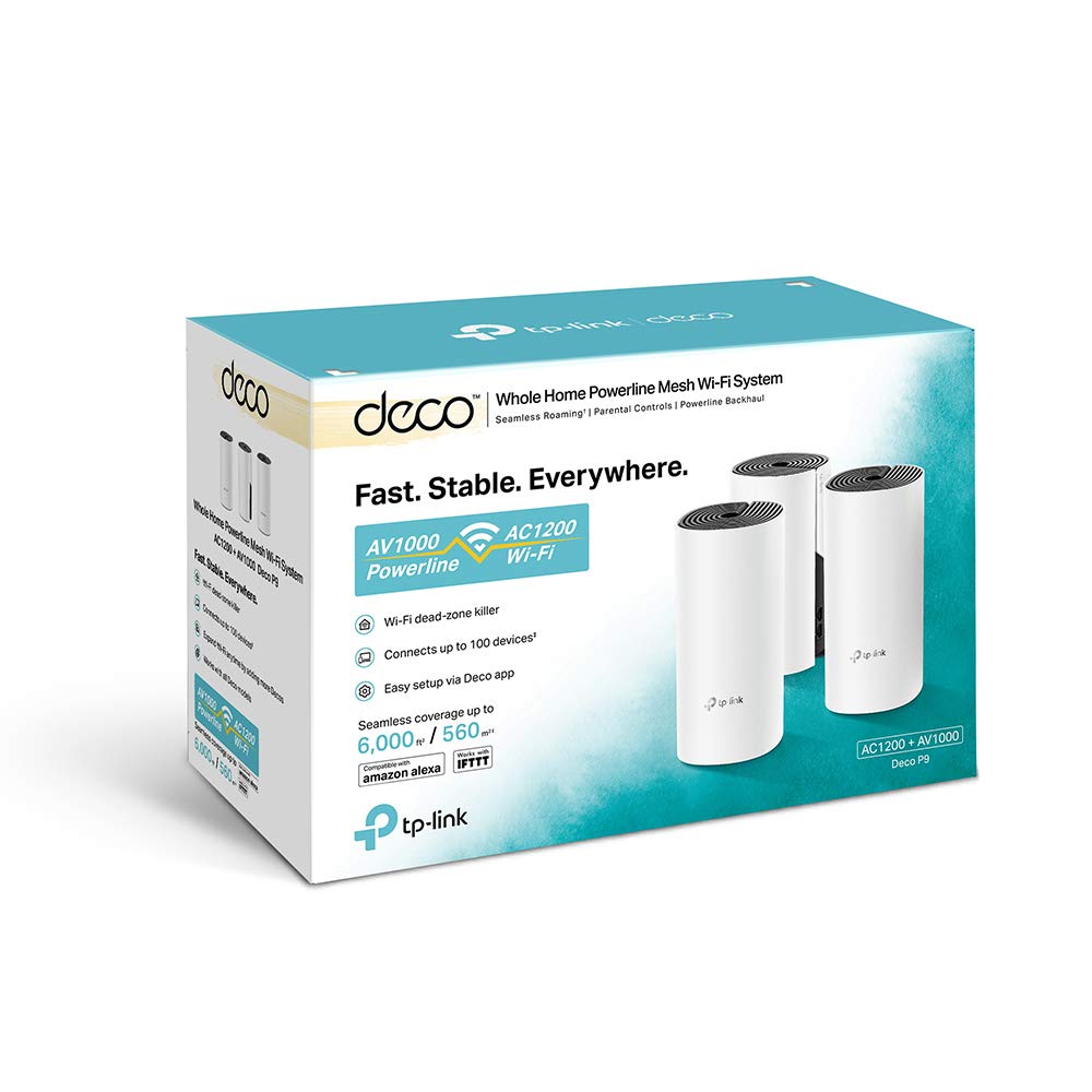 TP-Link Deco P9 Powerline Mesh WLAN Set – Dualband 1200 Mbit/s, 6× Gigabit, Alexa-kompatibel