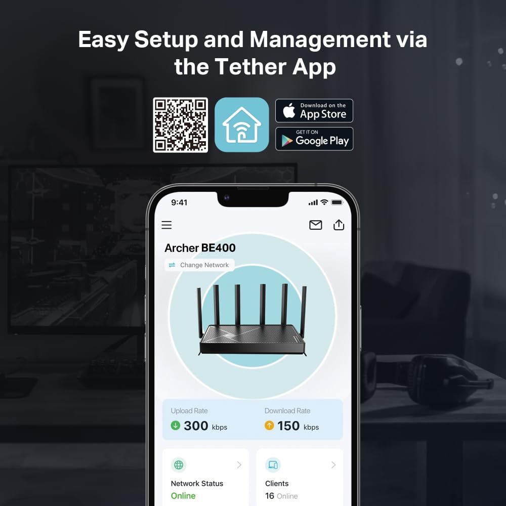 TP-Link Archer BE400 Wi-Fi 7 Dual-Band Router – 2×2,5G LAN, MU-MIMO, VPN, USB 3.0, EasyMesh & HomeShield