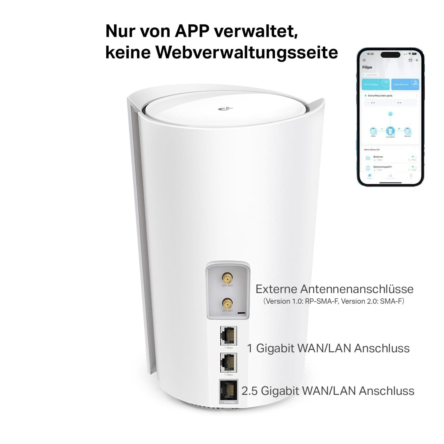 TP-Link Deco X50-5G LTE Router – Wi-Fi 6 AX3000, 5G SIM, 2,5-Gbit/s & 2× Gigabit-Ports, Mesh-fähig, App-Steuerung