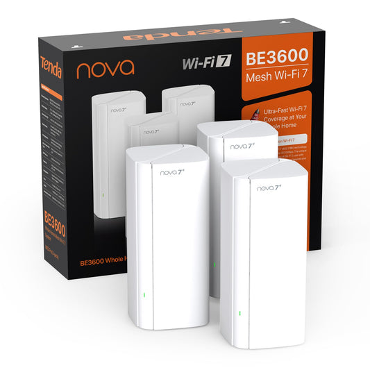 Tenda Nova ME3 Pro Wi-Fi 7 Mesh System (BE3600 Dualband 2882Mbit/s 5GHz, 688Mbit/s 2,4GHz) 3X Gigabit-Ports pro Einheit, NFC, 4K-QAM, WPA3, empfohlen für Häuser mit 3-4 Schlafzimmern, 3er-Pack