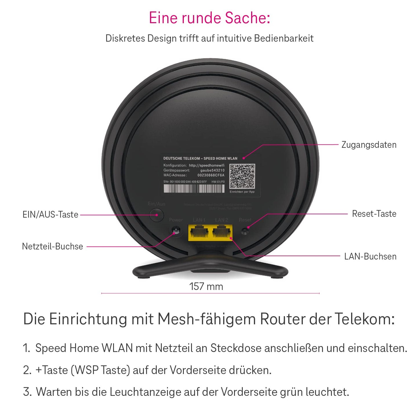 Telekom Speed Home WLAN – Wi-Fi 6 Verstärker mit Mesh & 2 LAN-Ports