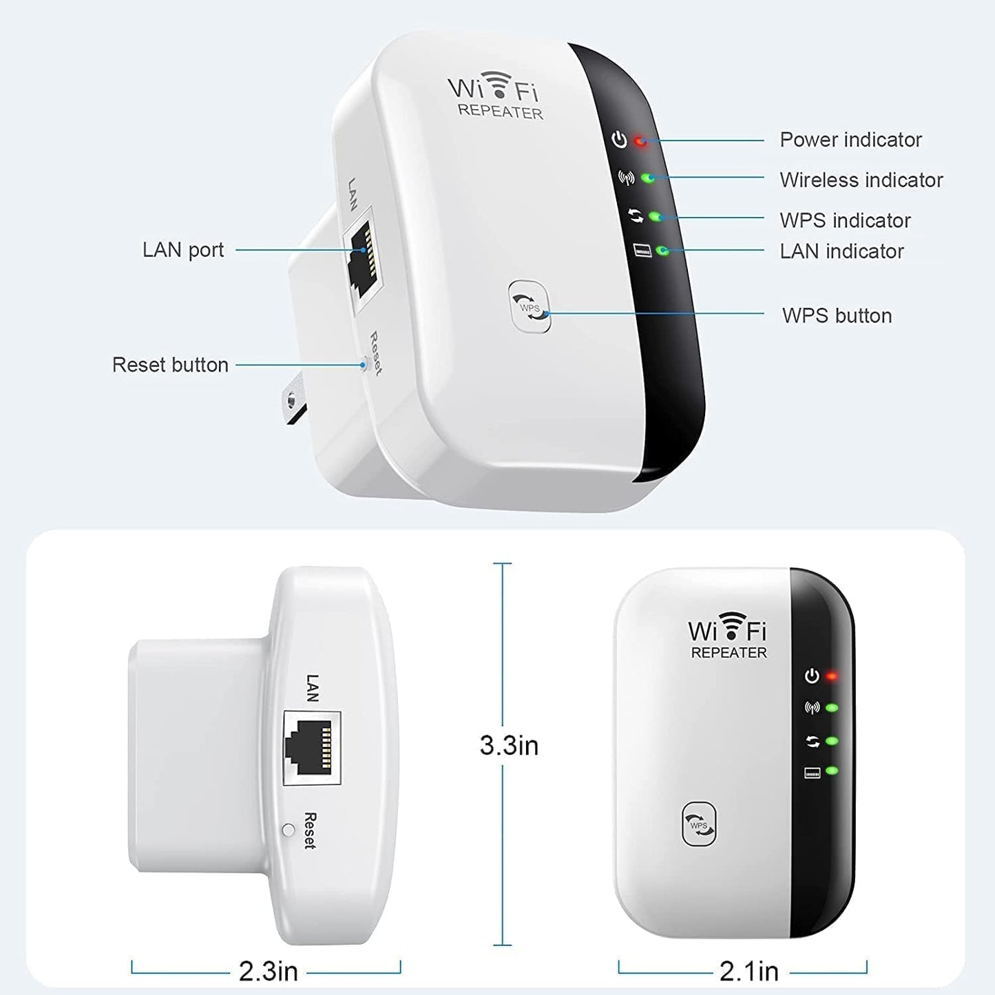 WiFi Extender Booster – WLAN Repeater bis 5000 sq.ft, AP-Modus, Ethernet-Port, 1-Tasten-Setup