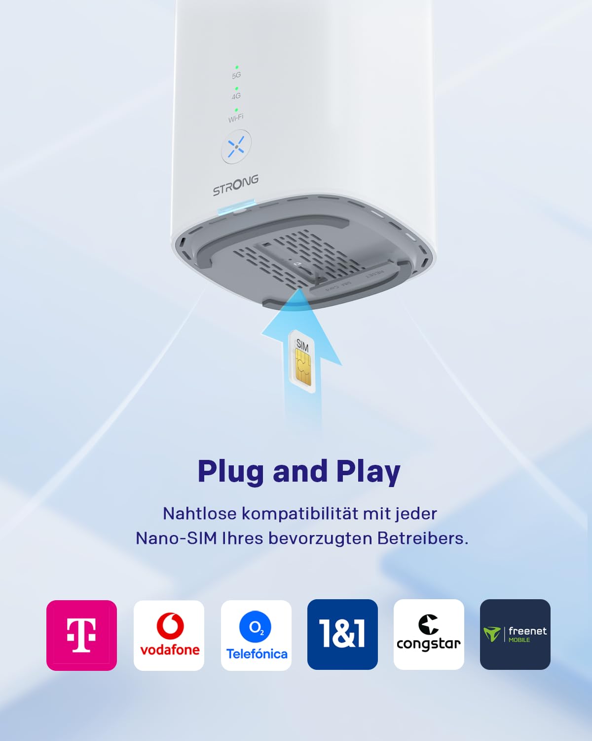 STRONG 5G WLAN Router Wi-Fi 6 AX3000 – Mobiler Hotspot bis 3,2 Gbps, Dual LAN, Nano-SIM kompatibel, Weiß