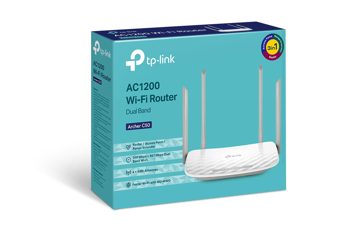 TP-Link Archer C50 AC1200 Dualband Wi-Fi Router – 300/867 Mbit/s, USB 2.0, App-Steuerung