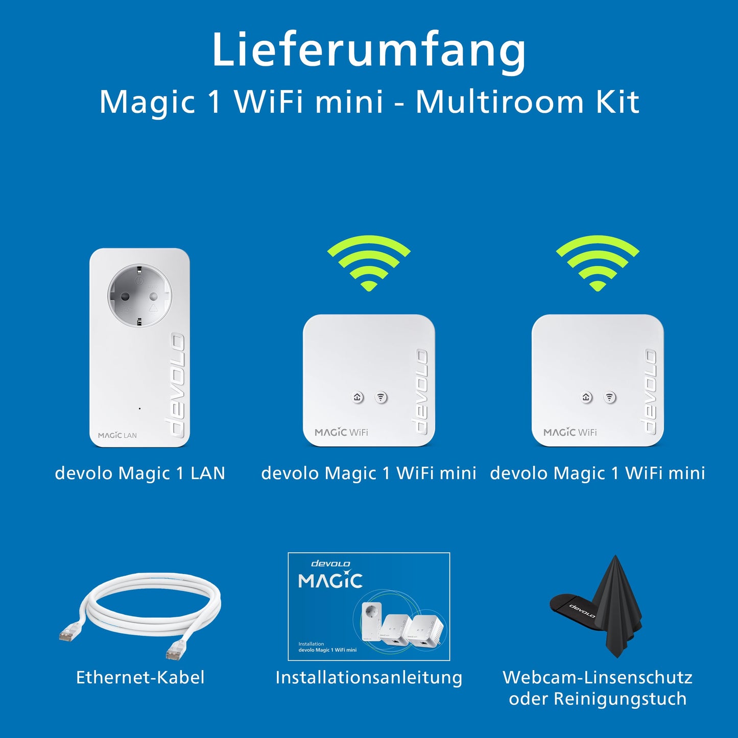 devolo Magic 1 WiFi mini Multiroom Kit – WLAN Powerline Adapter 1× LAN, 1.200 Mbit/s, Weiß