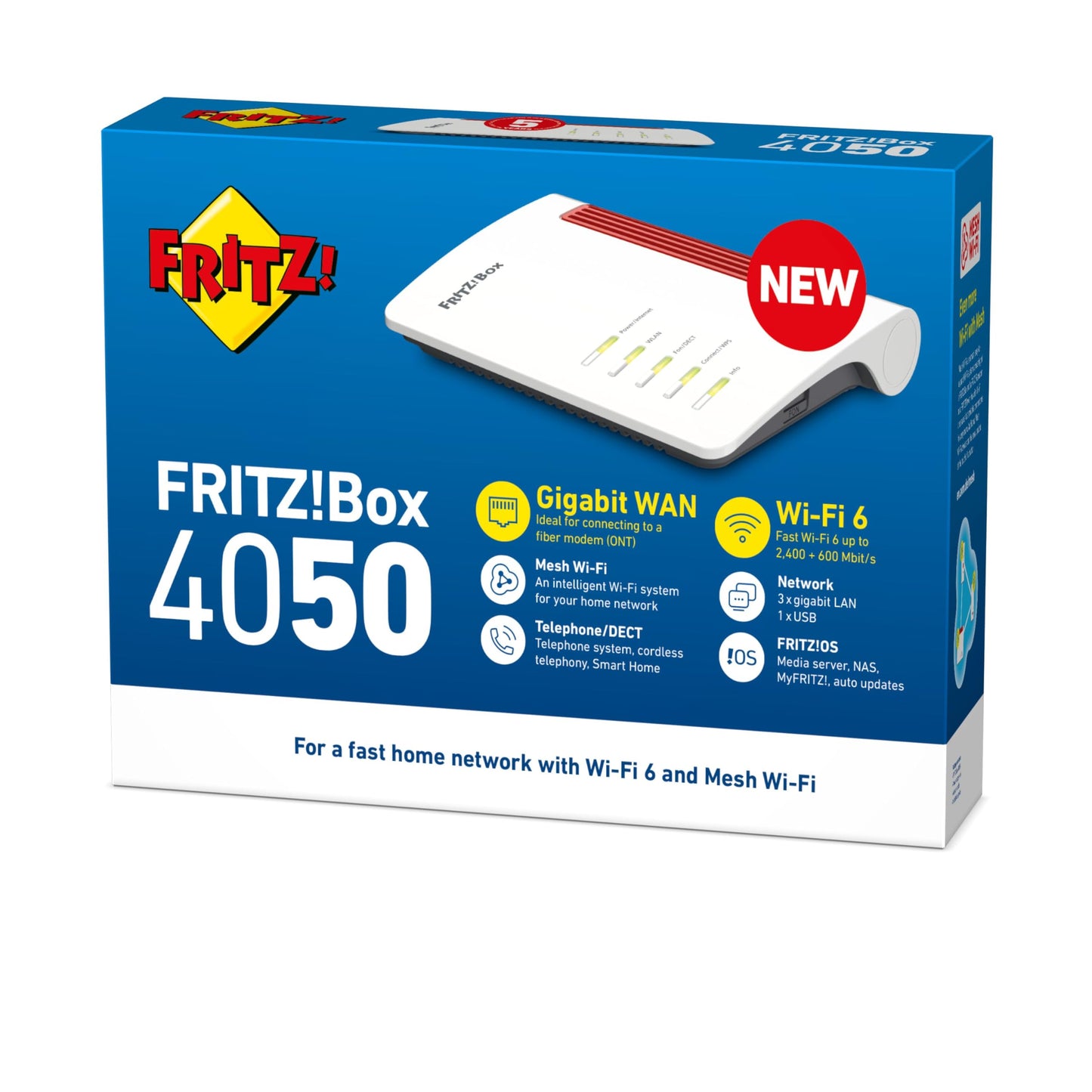 FRITZ!Box 4050 – Wi-Fi 6 Dualband Router mit Mesh, DECT & Medienserver