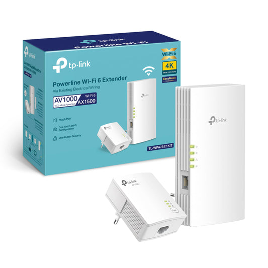 TP-Link TL-WPA7817 Powerline Adapter Kit – WiFi 6 AX1500, AV1000, Dualband, Gigabit Ethernet, Plug & Play