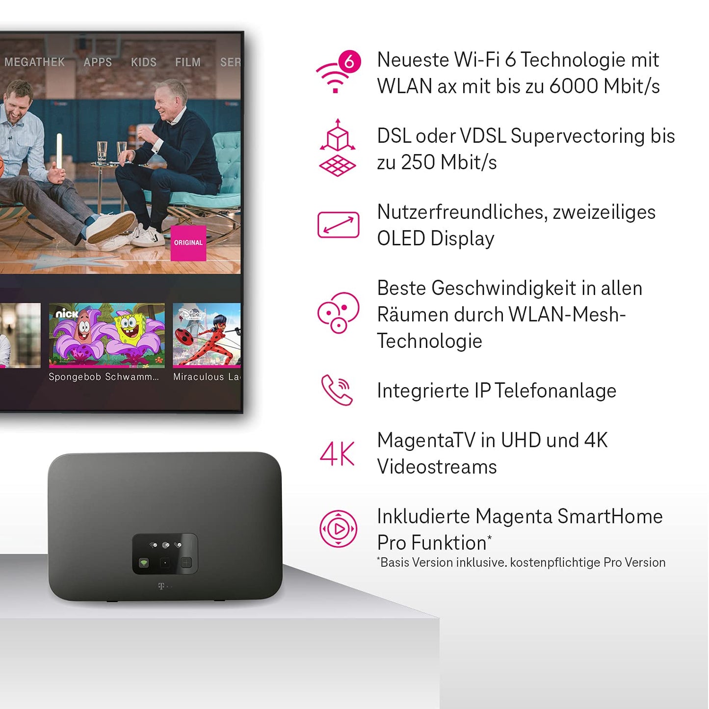 Telekom Speedport Smart 4 Router – Wi-Fi 6, 6000 Mbit/s, Mesh & SmartHome, DECT-Basis