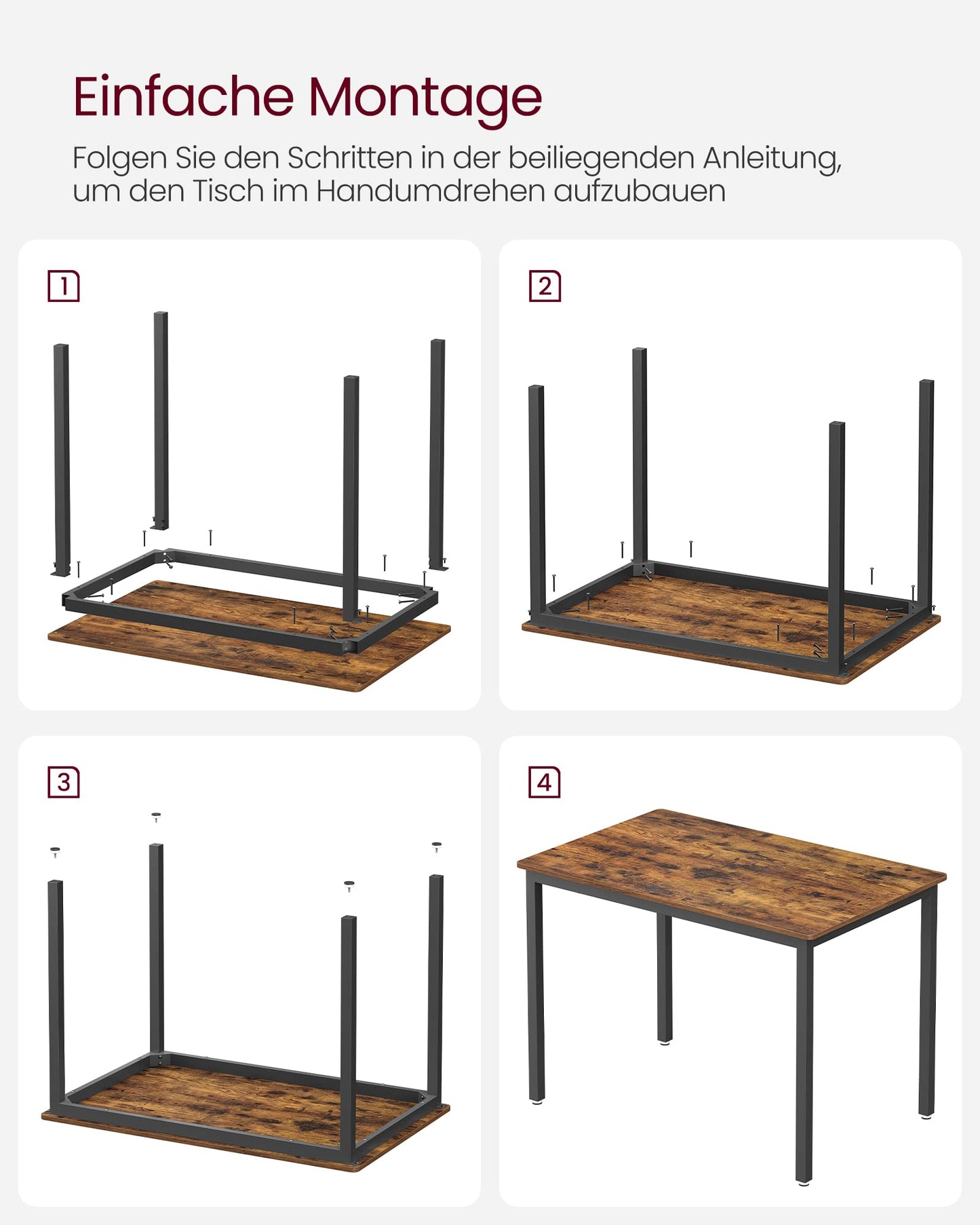 VASAGLE Esstisch 110x70 cm – Küchentisch für 4 Personen, Industrie-Design, Vintagebraun & Mattschwarz