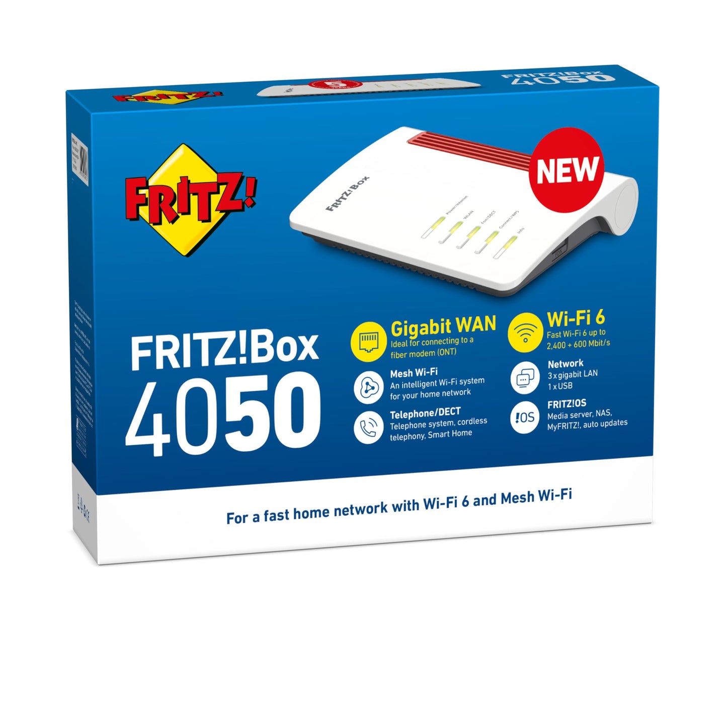 FRITZ!Box 4050 – Wi-Fi 6 Dualband Router mit Mesh, DECT & Medienserver