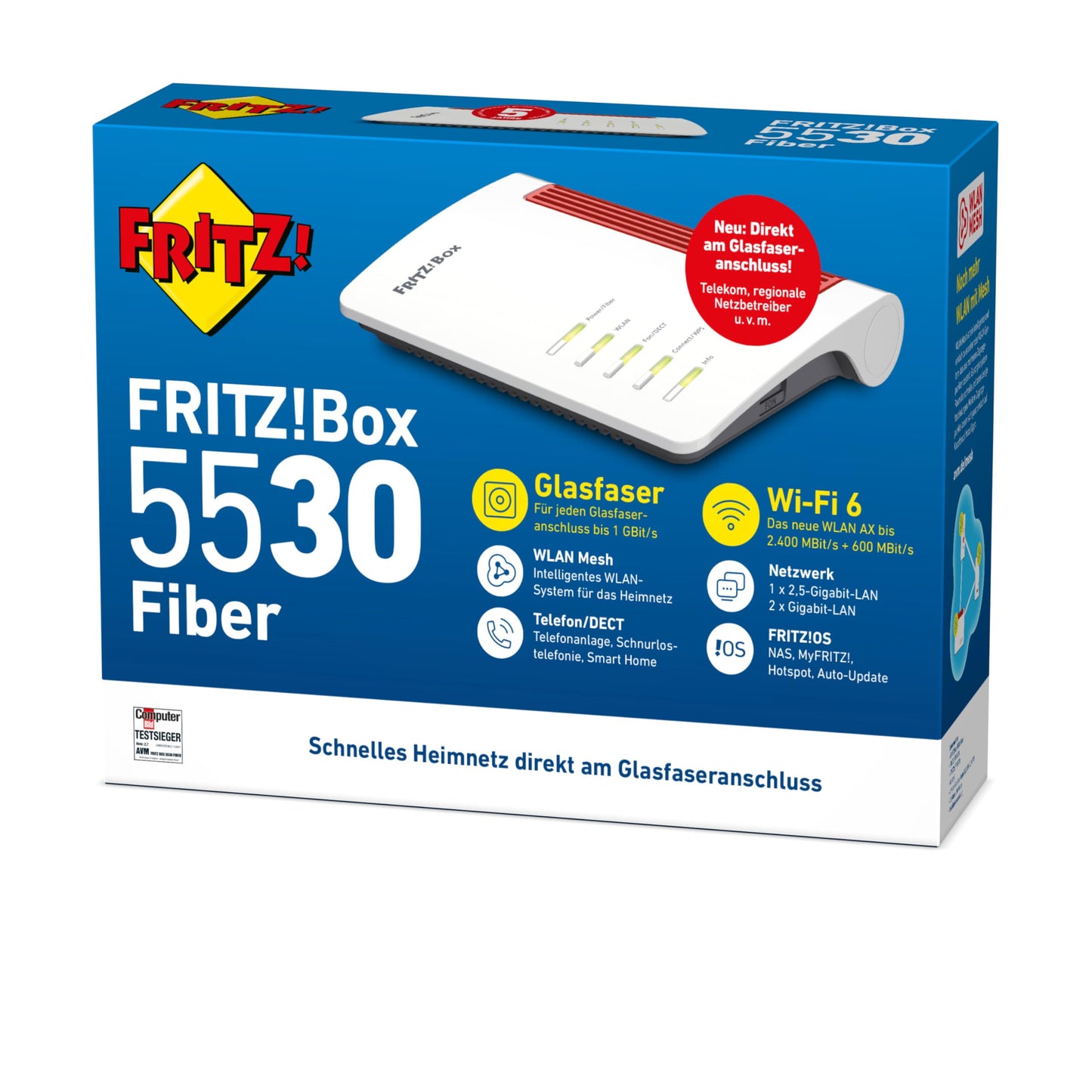 FRITZ!Box 5530 Fiber – Wi-Fi 6 Glasfaser-Router mit 2,5-Gigabit-LAN & Mesh-Funktion