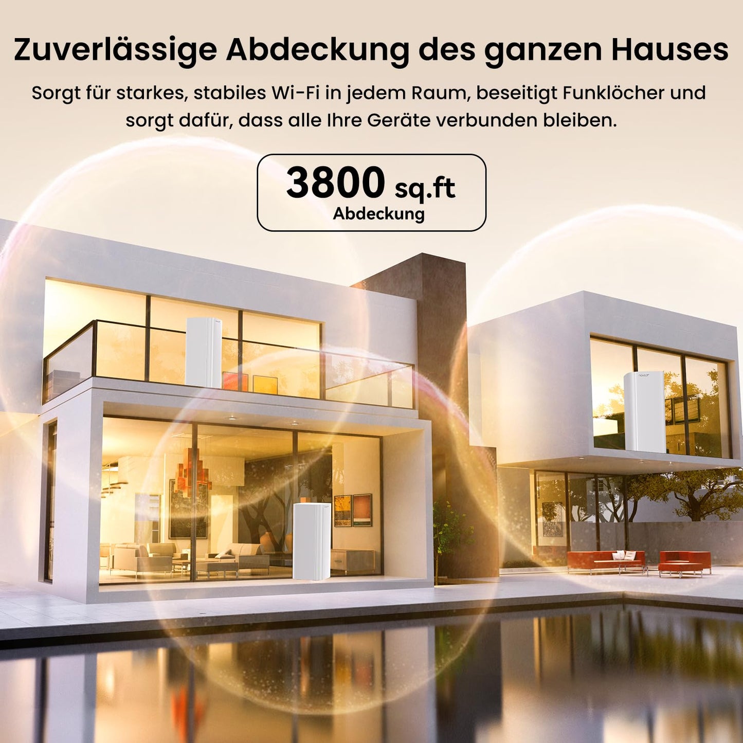 Tenda Nova ME3 Pro Wi-Fi 7 Mesh System (BE3600 Dualband 2882Mbit/s 5GHz, 688Mbit/s 2,4GHz) 3X Gigabit-Ports pro Einheit, NFC, 4K-QAM, WPA3, empfohlen für Häuser mit 3-4 Schlafzimmern, 3er-Pack