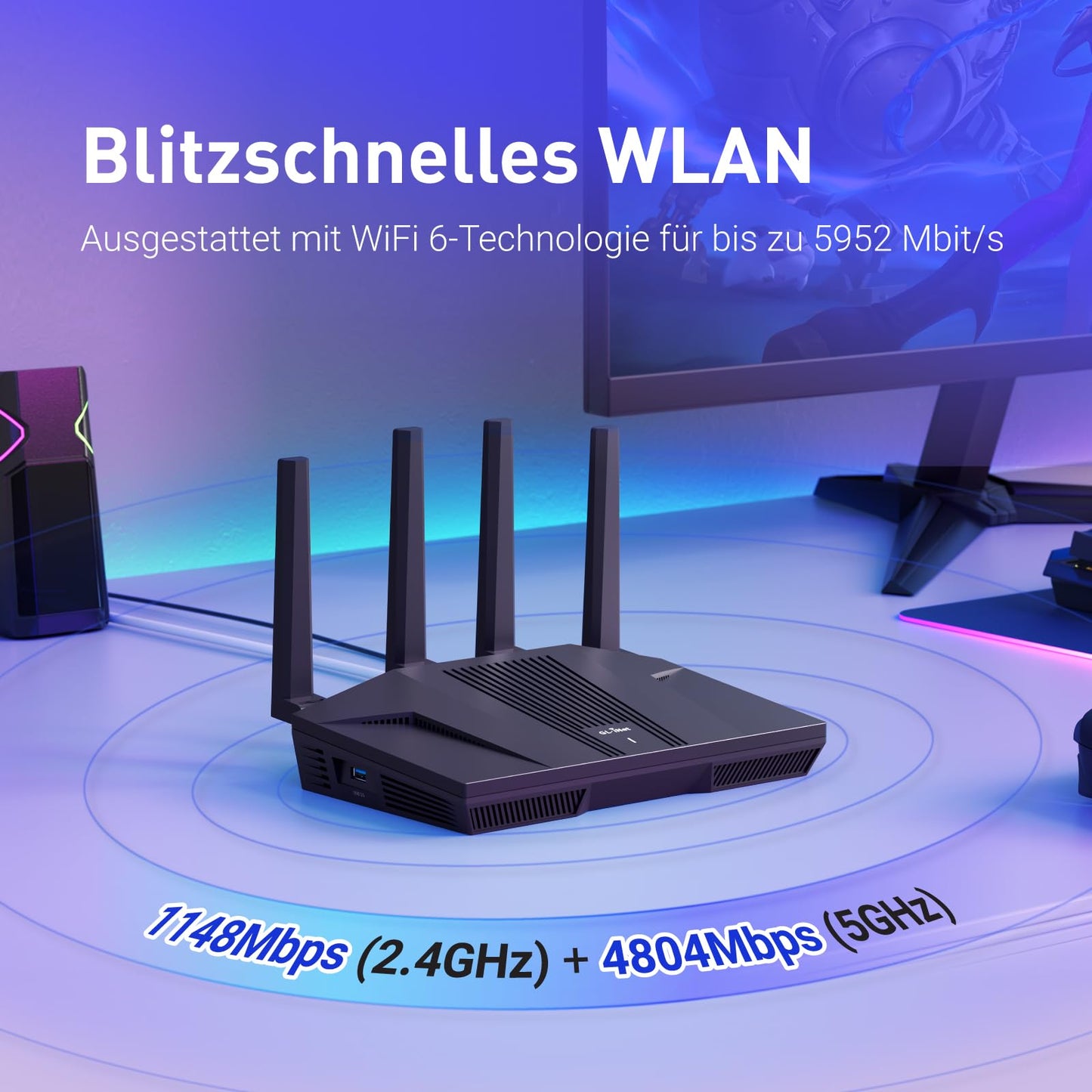 GL.iNet Flint 2 (GL-MT6000) Wi-Fi 6 Gaming-Router – 2×2,5G Multi-Gig, 4×1G LAN, OpenVPN & WireGuard, 802.11ax
