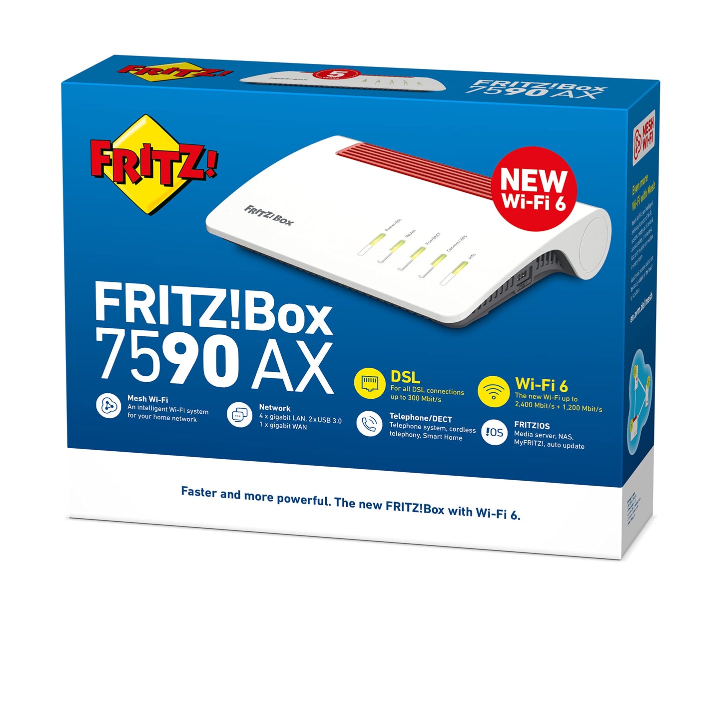 FRITZ!Box 7590 AX – DSL/VDSL Router mit Wi-Fi 6, 2.400 MBit/s & 1.200 MBit/s, Mesh, DECT