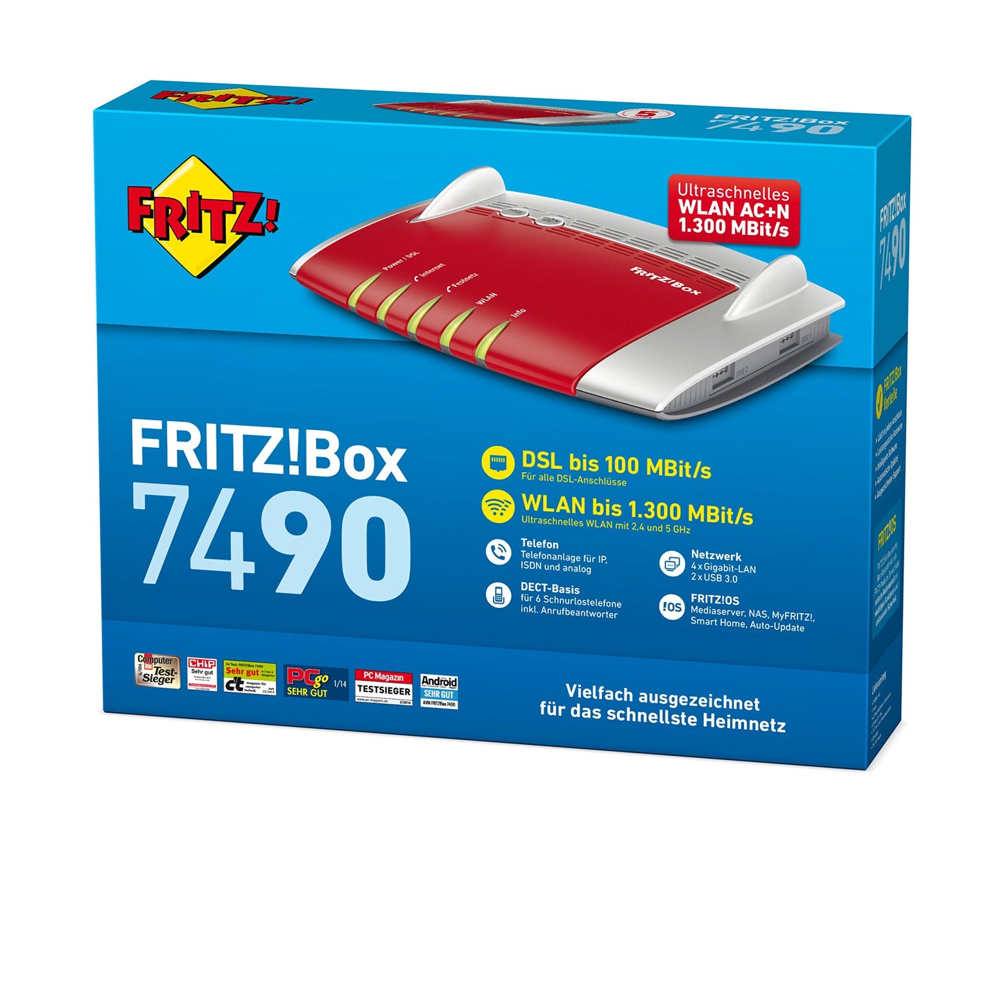 FRITZ!Box 7490 WLAN AC + N Router – VDSL/ADSL mit DECT-Basis & Media Server (Generalüberholt)