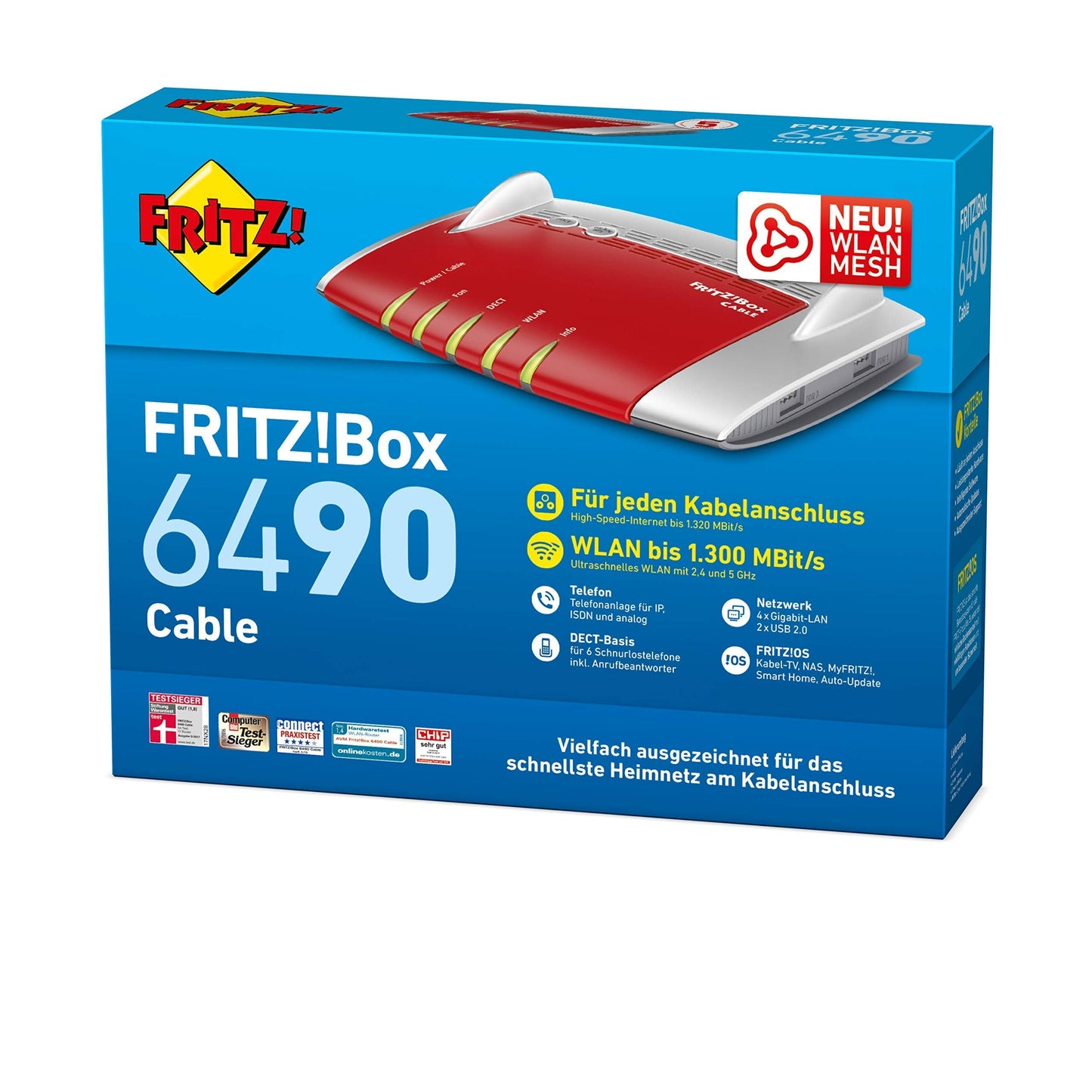 AVM FRITZ!Box 6490 Cable – WLAN AC+N Router, DOCSIS 3.0 Kabelmodem, 1.300 MBit/s, VoIP & DECT