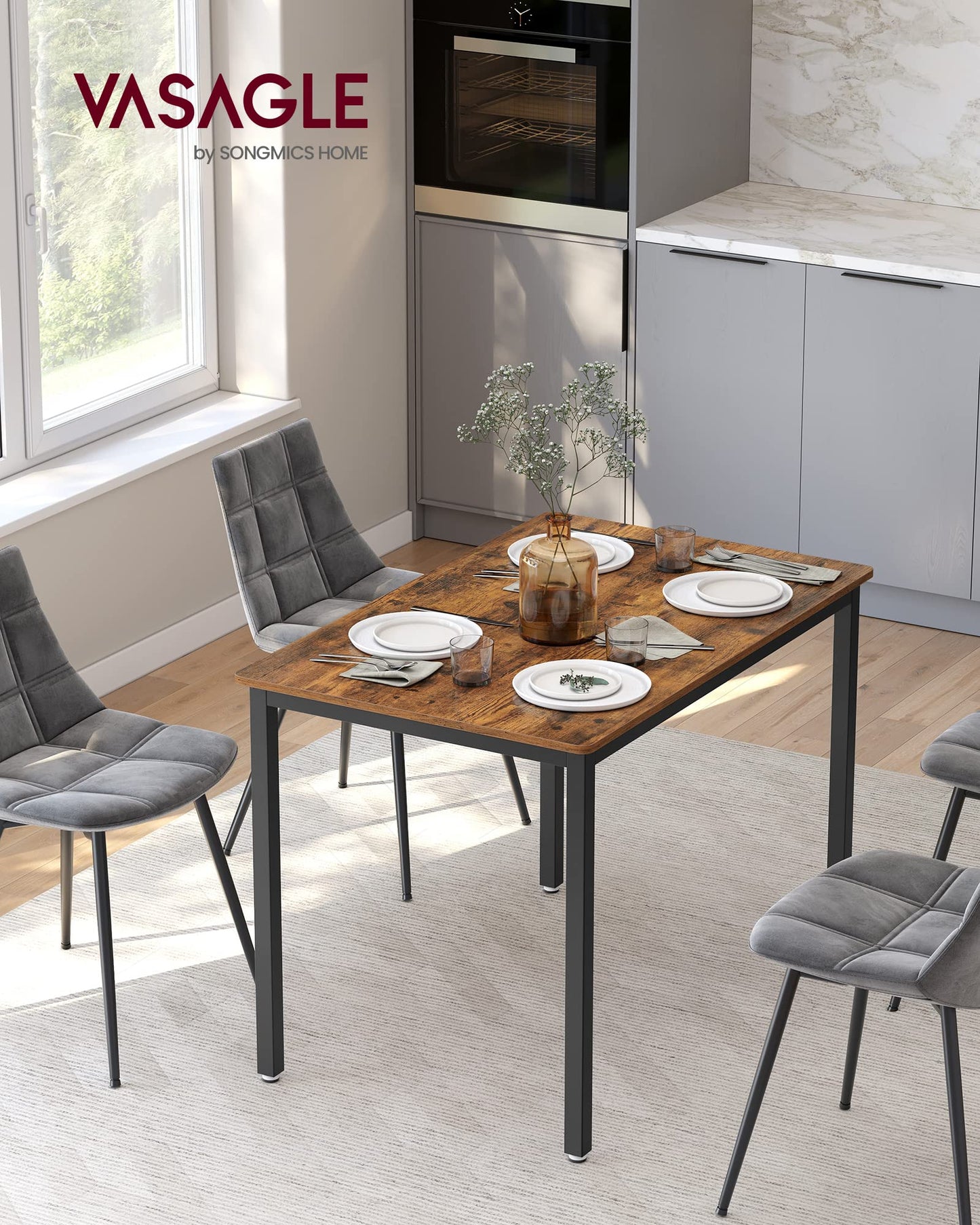 VASAGLE Esstisch 110x70 cm – Küchentisch für 4 Personen, Industrie-Design, Vintagebraun & Mattschwarz