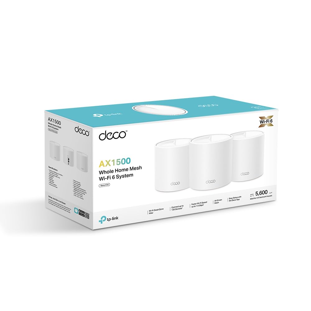 TP-Link Deco X1500 Mesh WLAN Set (3er-Pack) – Wi-Fi 6 AX1500 Dual-Band, 2x Gigabit LAN, umfassender Jugendschutz
