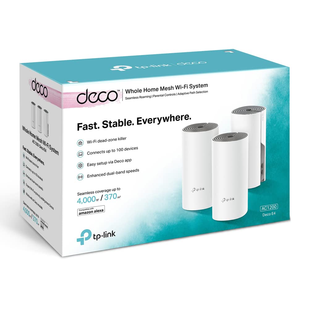 TP-Link Deco E4 Mesh WLAN Set (3er-Pack) – AC1200 Dual-Band, 6× 100 Mbit/s LAN, HomeCare & Kindersicherung