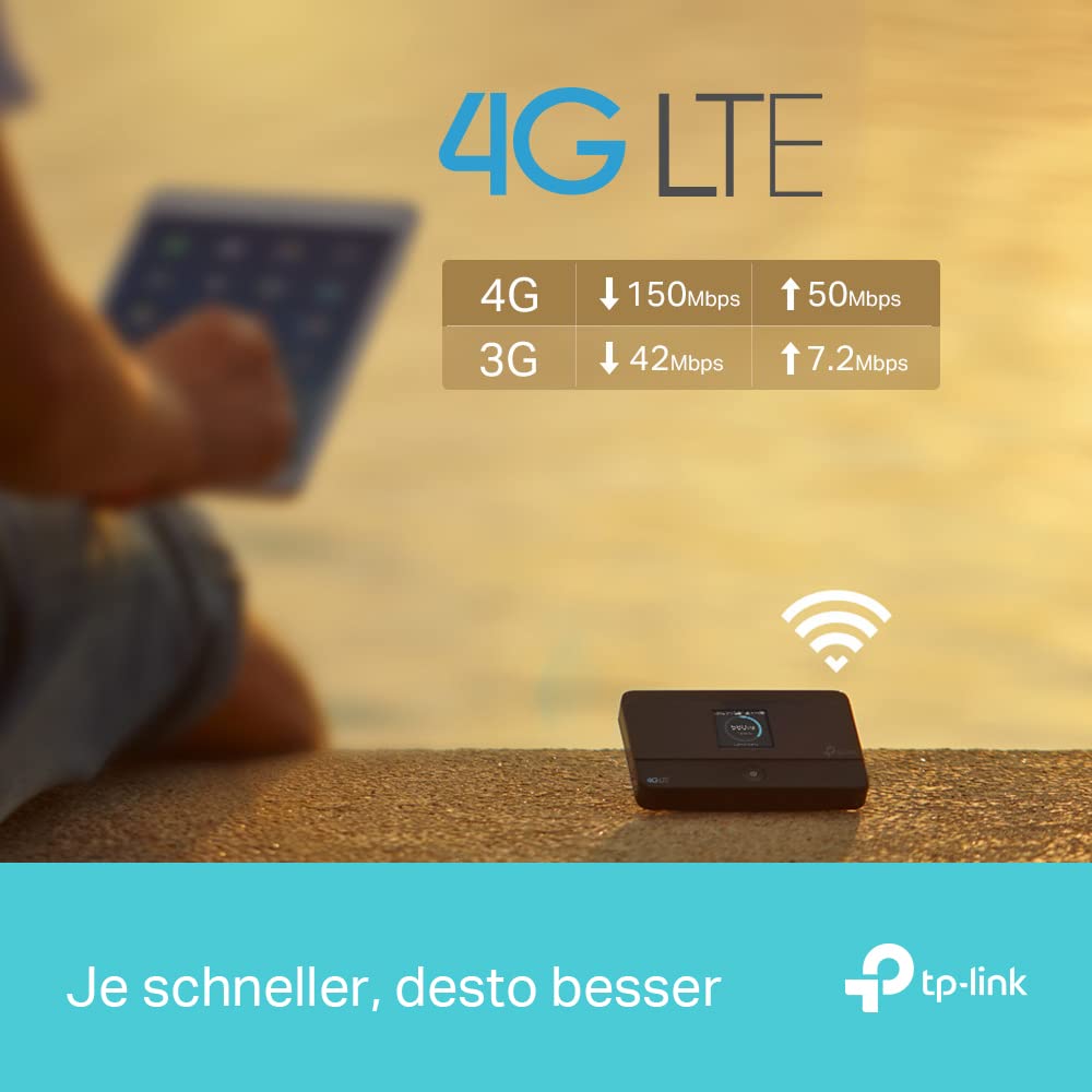 TP-Link M7350 Mobiler 4G LTE Hotspot – AC150, 2000mAh Akku, LCD, EU-SIM kompatibel, Schwarz