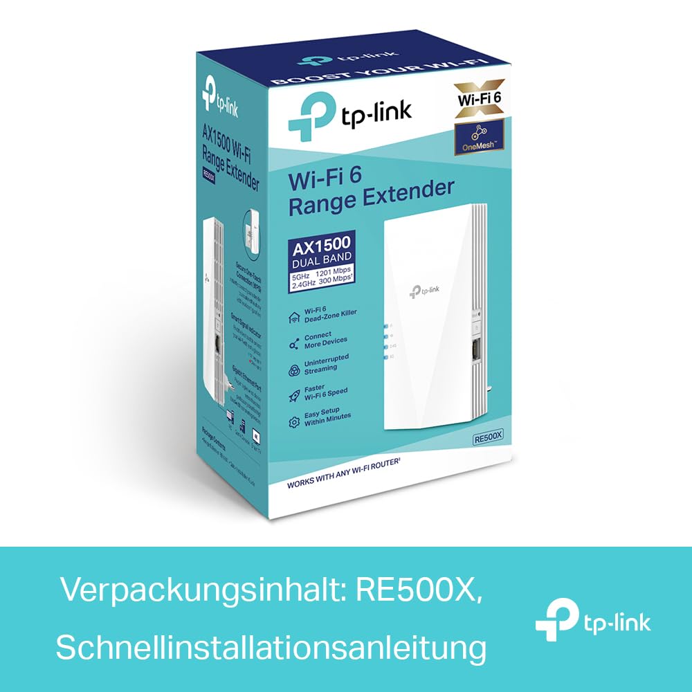 TP-Link RE500X AX1500 Wi-Fi 6 Range Extender – WLAN-Repeater mit Gigabit-LAN, 2,4/5 GHz, kompatibel mit allen Routern