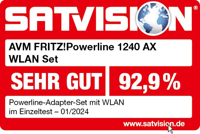 FRITZ!Powerline 1240 AX WLAN Set – Gigabit-Powerline mit Wi-Fi 6, Mesh-fähig, ideal für Streaming & HD-Video, 1.200 MBit/s