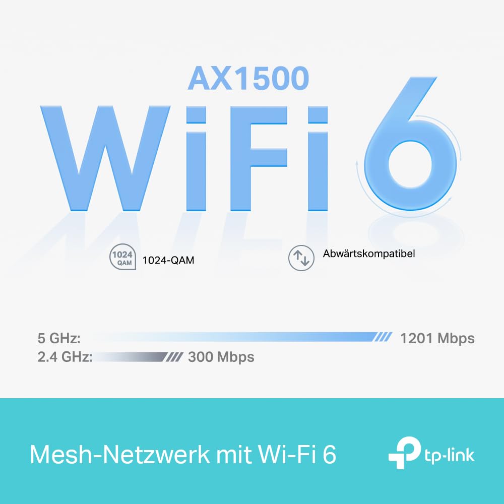 TP-Link Deco X1500 Mesh WLAN Set (3er-Pack) – Wi-Fi 6 AX1500 Dual-Band, 2x Gigabit LAN, umfassender Jugendschutz