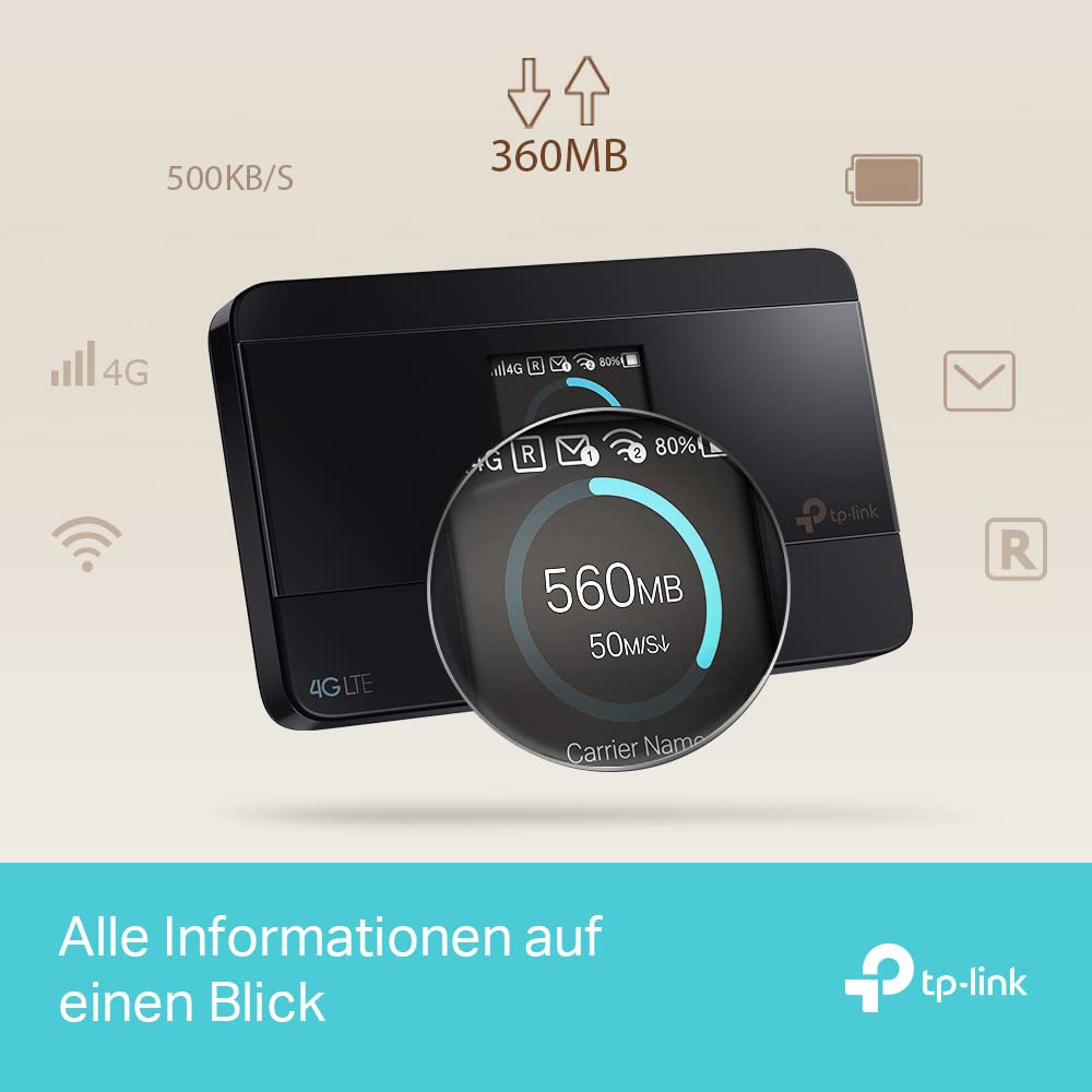 TP-Link M7350 Mobiler 4G LTE Hotspot – AC150, 2000mAh Akku, LCD, EU-SIM kompatibel, Schwarz