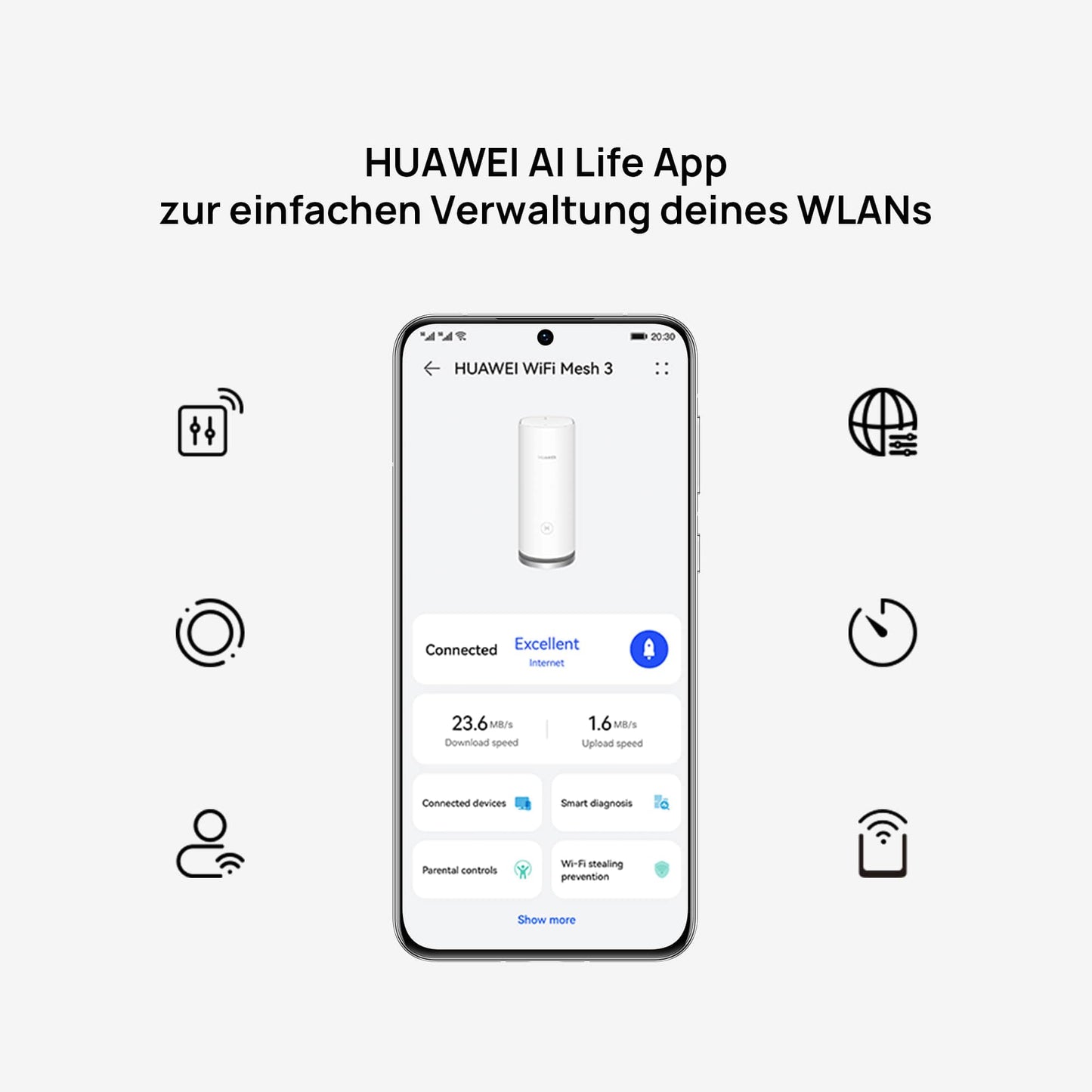 HUAWEI WiFi Mesh 3 – AX3000 Wi-Fi 6 Mesh Router, 3er-Pack, 400 m² Abdeckung, 9× Gigabit-Ports, HomeSec™ Sicherheit
