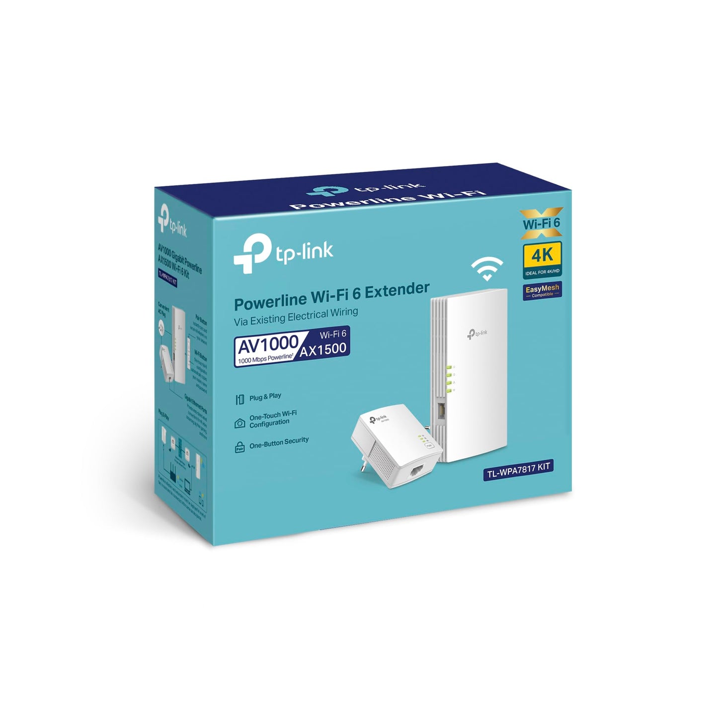 TP-Link TL-WPA7817 Powerline Adapter Kit – WiFi 6 AX1500, AV1000, Dualband, Gigabit Ethernet, Plug & Play