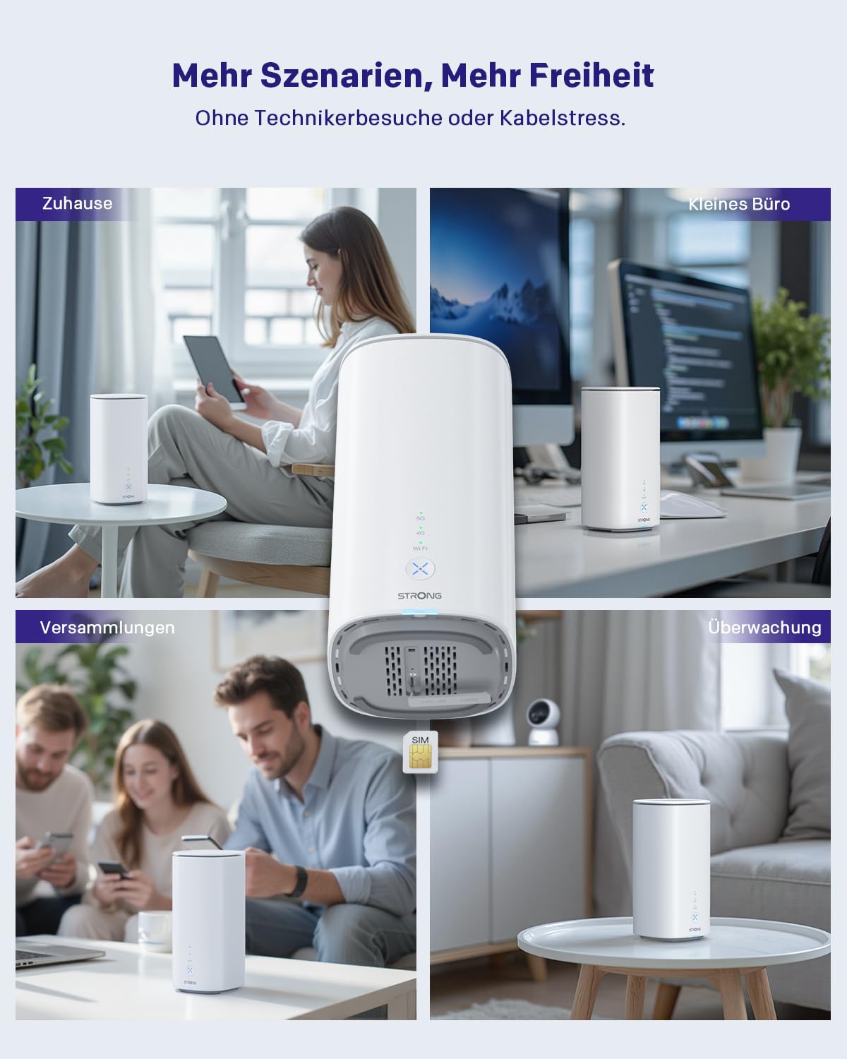 STRONG 5G WLAN Router Wi-Fi 6 AX3000 – Mobiler Hotspot bis 3,2 Gbps, Dual LAN, Nano-SIM kompatibel, Weiß