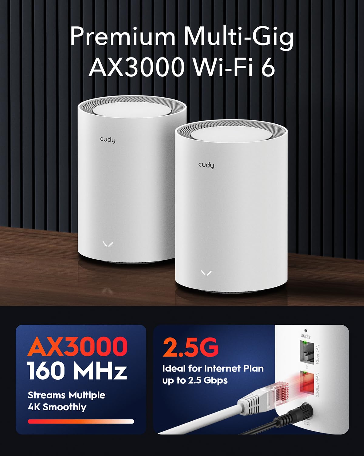 Cudy AX3000 Wi-Fi 6 Mesh WLAN System – 2,5G WAN, 3er-Pack, bis 600 m²