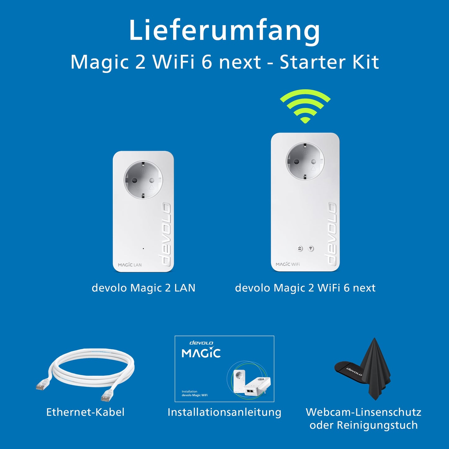 devolo Magic 2 WiFi 6 Starter Kit – WLAN Powerline, bis 3.000 MBit/s, 2x Gigabit-LAN, Mesh