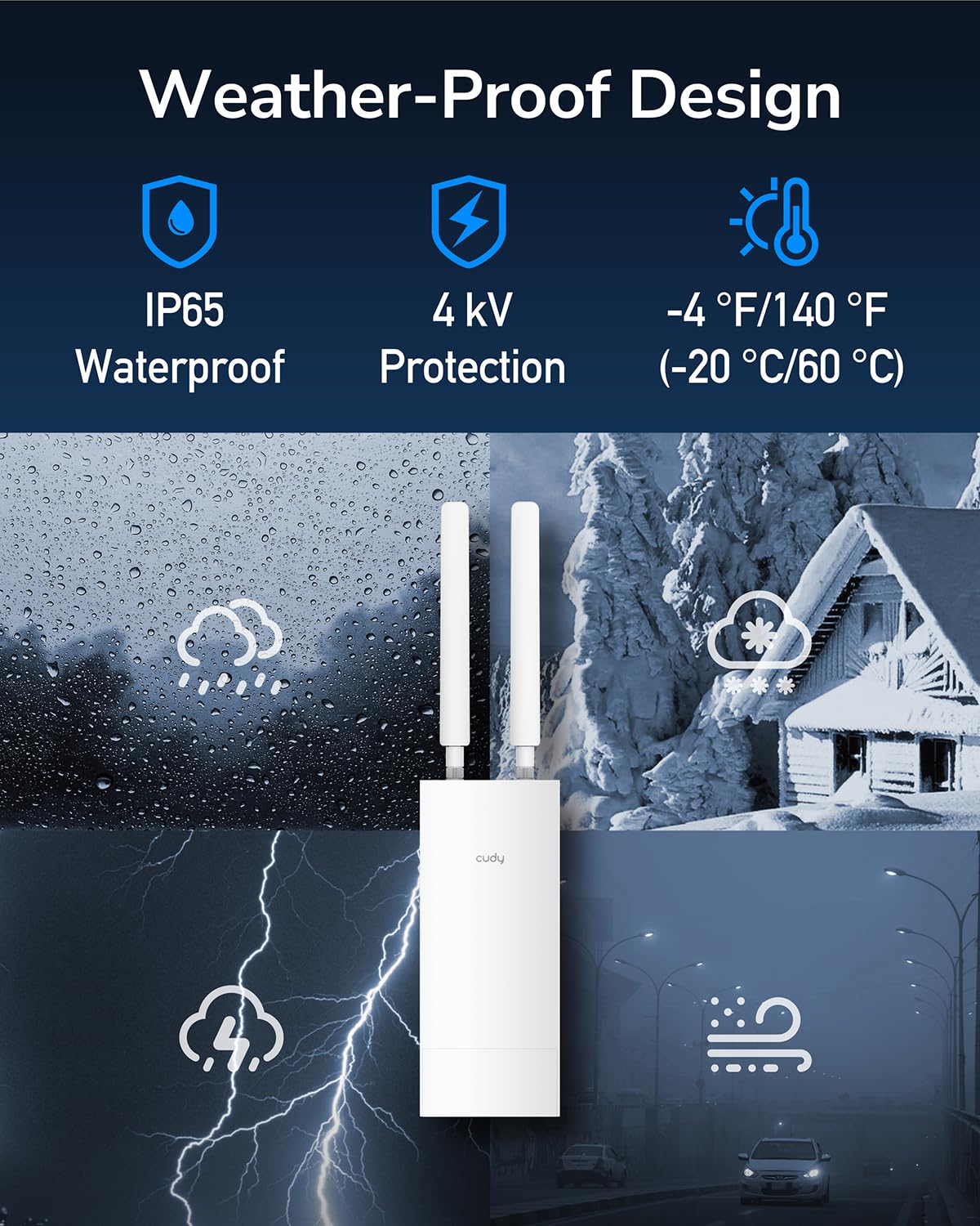 Cudy LT500 Outdoor 4G LTE Router – Cat 4 Modem mit SIM-Slot, AC1200 WLAN, IP65, PoE, Antennen, Wand- & Mastmontage