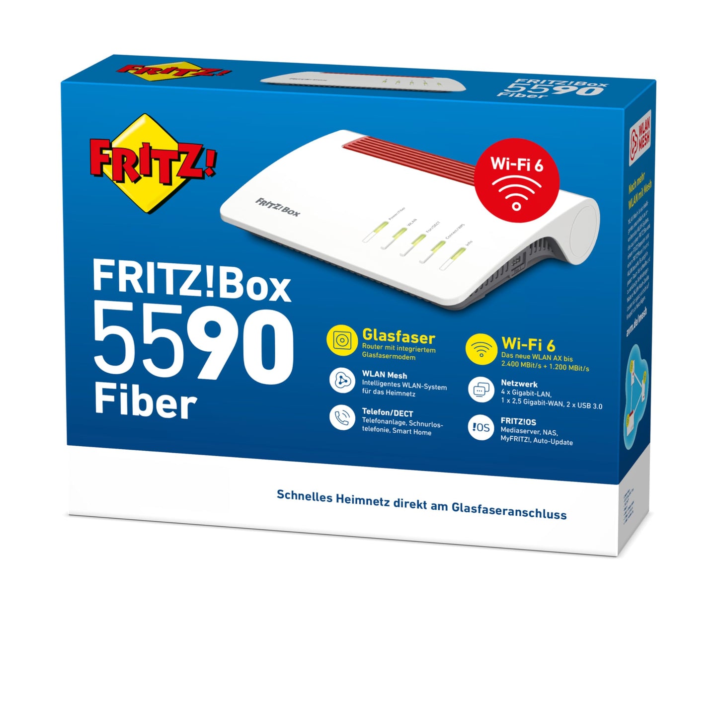 FRITZ!Box 5590 Fiber – Wi-Fi 6 Router für Glasfaser mit Mesh, DECT-Basis & 2,5-Gigabit-LAN