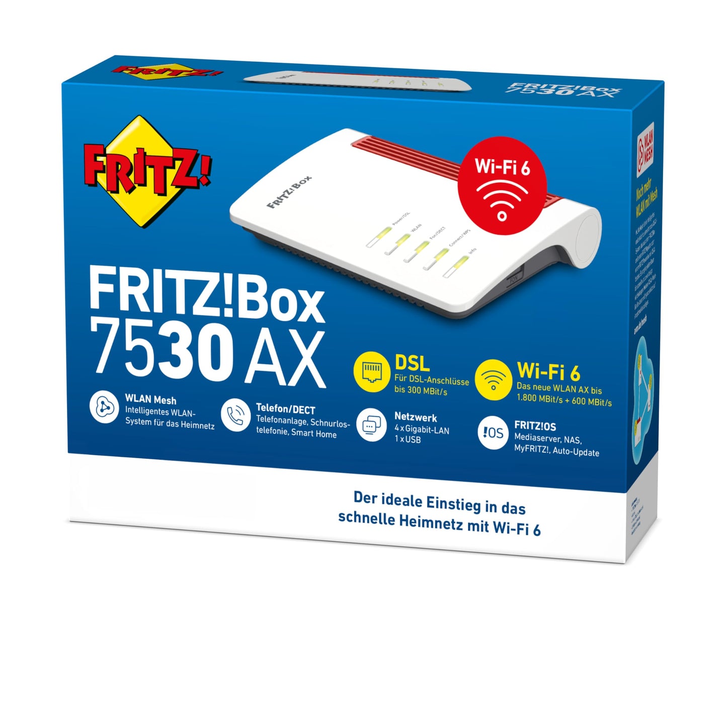 FRITZ!Box 7530 AX – Wi-Fi 6 DSL-Router mit Mesh, DECT-Basis & Media Server