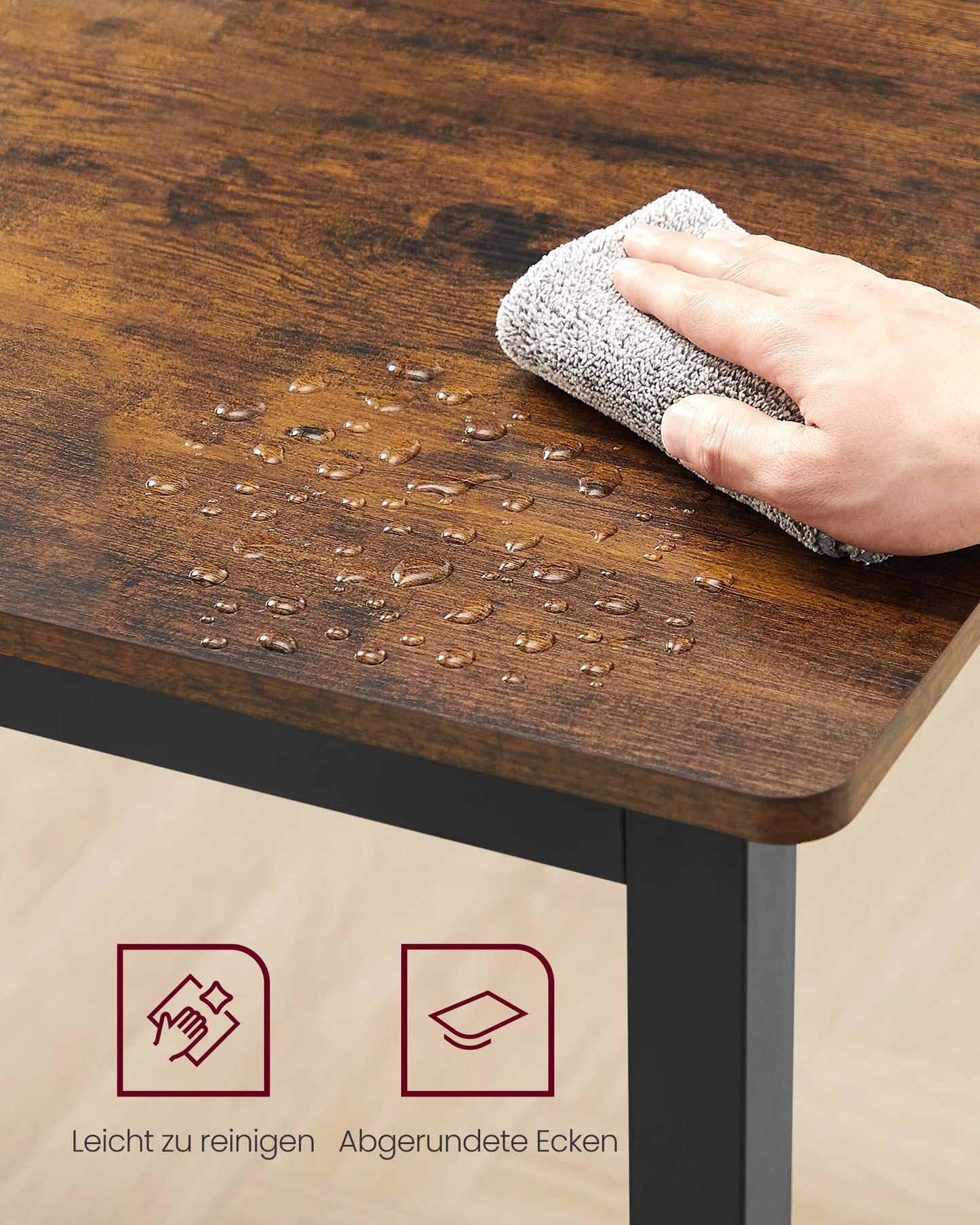 VASAGLE Esstisch 110x70 cm – Küchentisch für 4 Personen, Industrie-Design, Vintagebraun & Mattschwarz