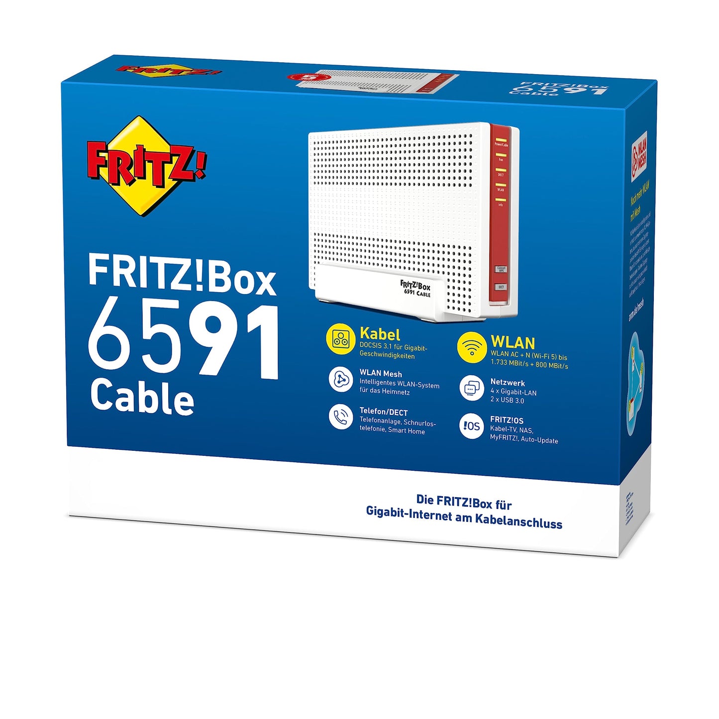 AVM FRITZ!Box 6591 Cable – WLAN AC+N Router mit DOCSIS 3.1, 1733 MBit/s (5 GHz) & 800 MBit/s (2,4 GHz), VoIP